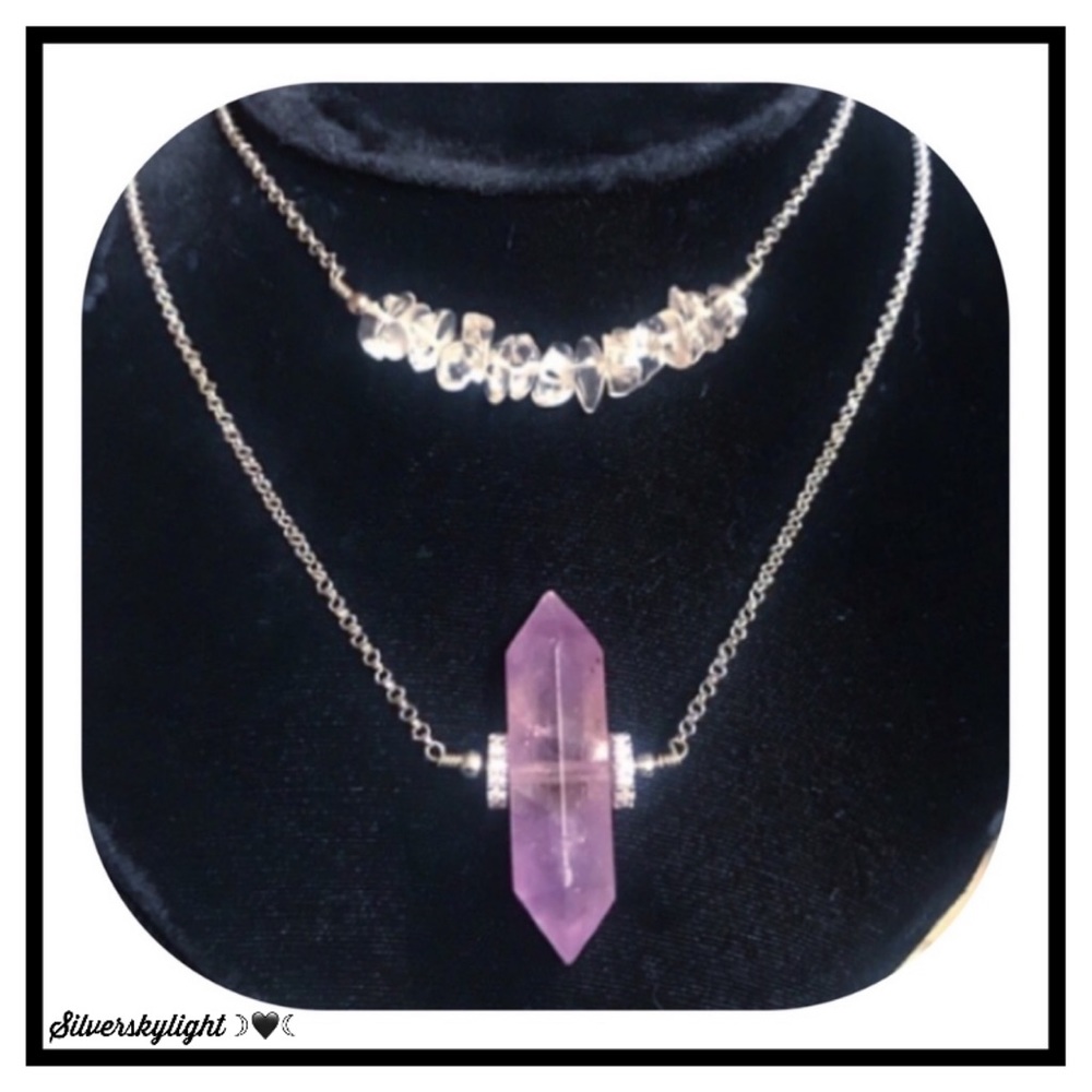 Double layer amethyst & crystal quartz necklace